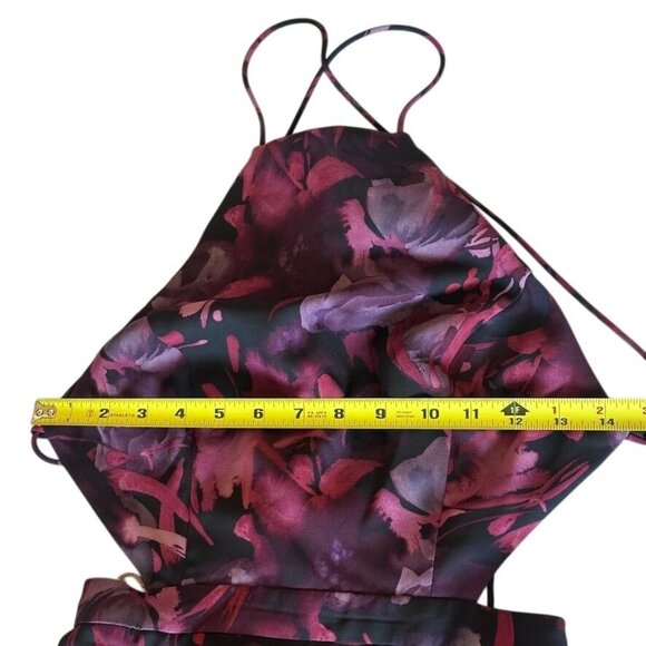 Fame And Partners Purple Floral Maxi Dress Halter Strappy Back High Slit Size 0 - Picture 10 of 13